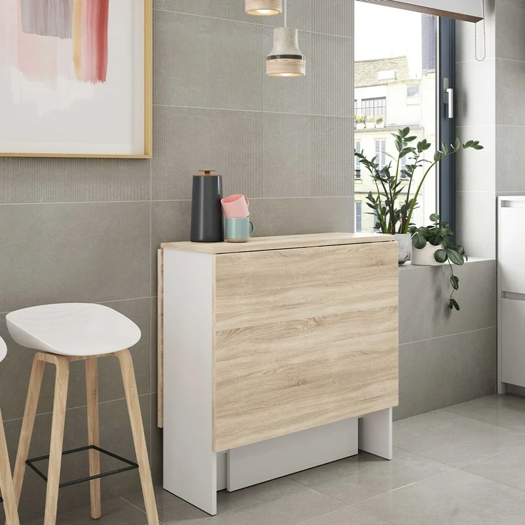 Habitdesign Fly Beistelltisch, Melamin, Weiß/Eiche, L31/140 x H78 x P77cm – Bild 9