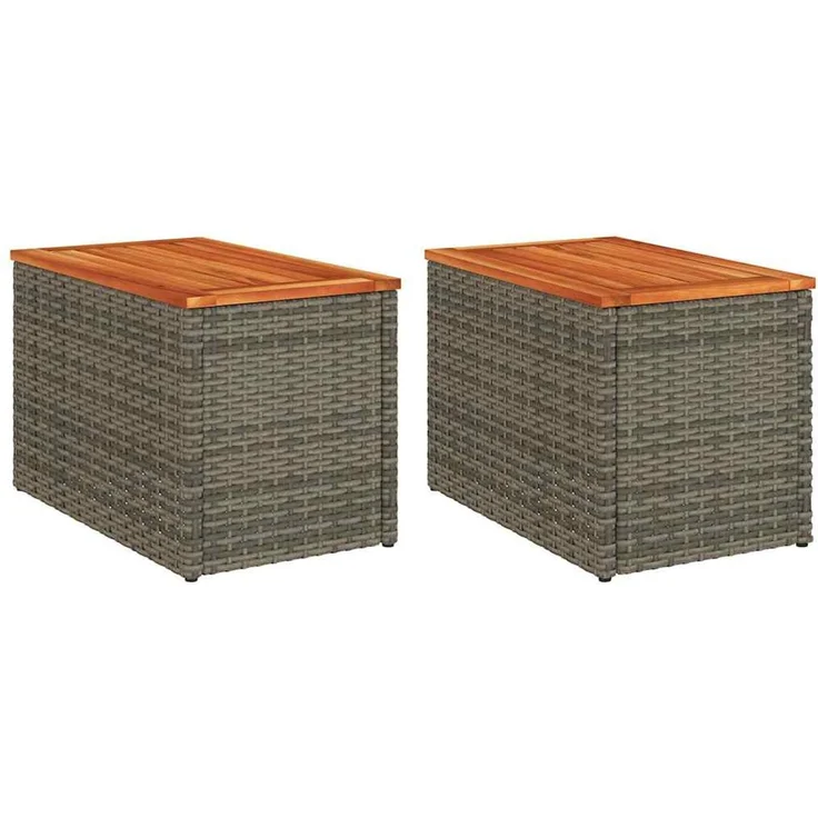 2 pcs Gartentische, Beistelltische Grau 55x34x37cm Poly Rattan Holz – Bild 2
