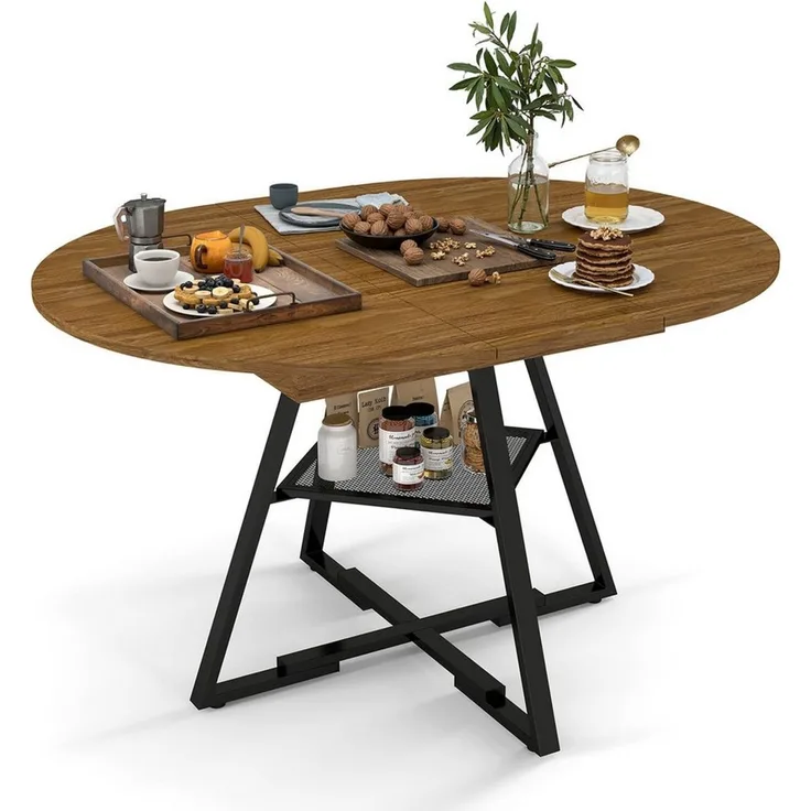 Puluomis Esstisch 100-130cm ausziehbar mit versteckte Fächer, offene Regale, 120kg Tragkraft, für Wohnzimmer, Esszimmer