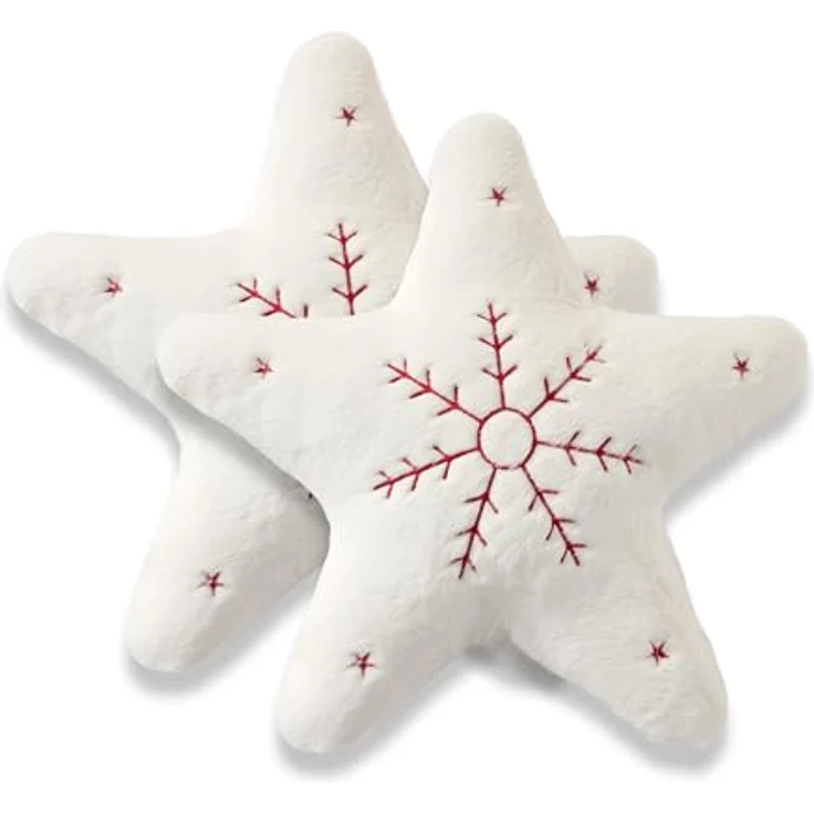 Sonive 2 Stück Weihnachtskissen, Fünfzackigen Sterns-Form 16x16in Kissen Dekokissen Zierkissen, Stuhlkissen Raumdekoration Plüschkissen für Weihnachten Sofa & Bett Kinderzimmer – Bild 7