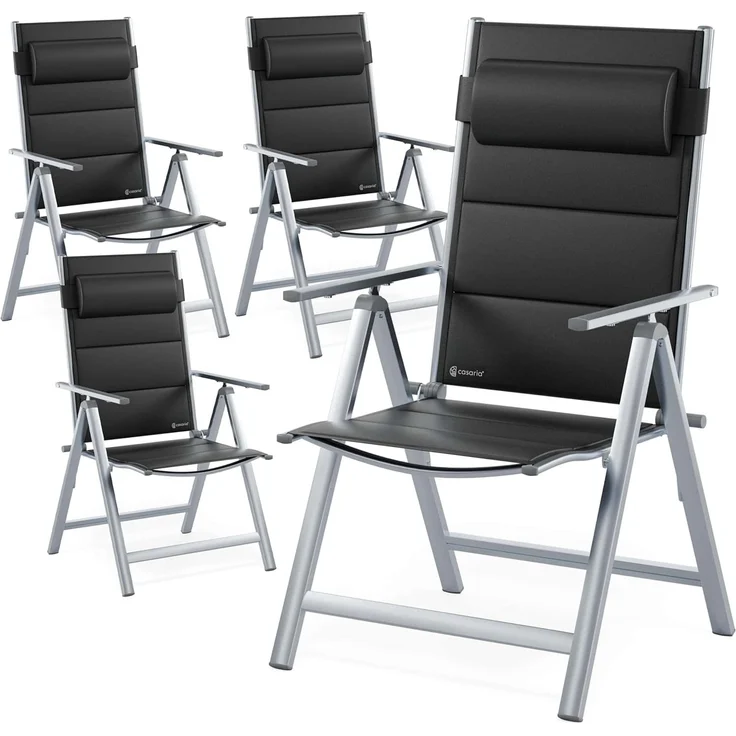 CASARIA® Alu Gartenstühle 4er Set Gepolstert 8-Fach Verstellbar Silber – Bild 1