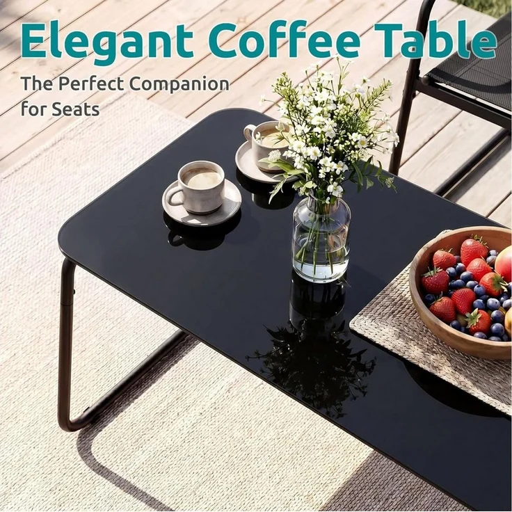 TLGREEN Gartenlounge-Set Gartenmöbel Set 4 Teilig, (Klapptisch und Stühle Set für 4 Personen, Textilene Balkonmöbel mit 2er Sofa, 2 Stühlen & Glastisch), Wetterfeste Outdoor Sitzgruppe für Terrasse Garten – Bild 3
