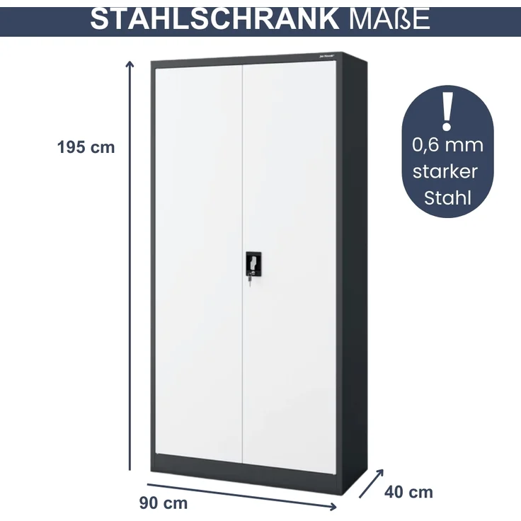 MegaDeal 4x Aktenschrank abschließbar KADO - 5 Ebenen verstellbar, Flügeltüren | Metallschrank Werkstatt Mehrzweckschrank Büroschrank aus Stahl Werkzeugschrank, 195x90x40cm Anthrazit-Weiß – Bild 2