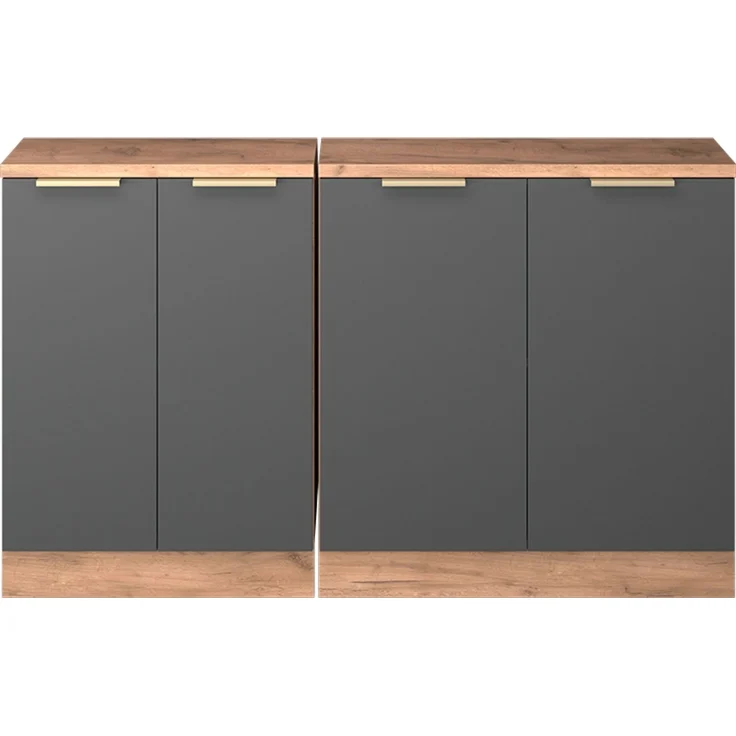 Küchenschrank für Dachschrägen R-Line Anthrazit-Gold 140 cm 2er Set Schrankkorpuss 60 cm Tiefe Vicco – Bild 3