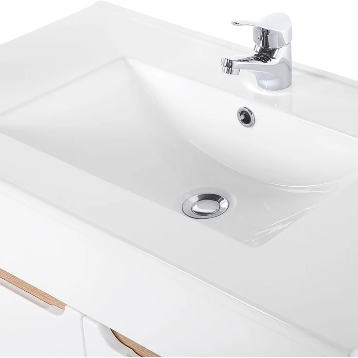 Badezimmermöbel Set mit 80cm Waschtisch & LED-Spiegelschrank SOLNA-56 in Hochglanz weiß, B/H/T ca.: 130/200/46 cm – Bild 4