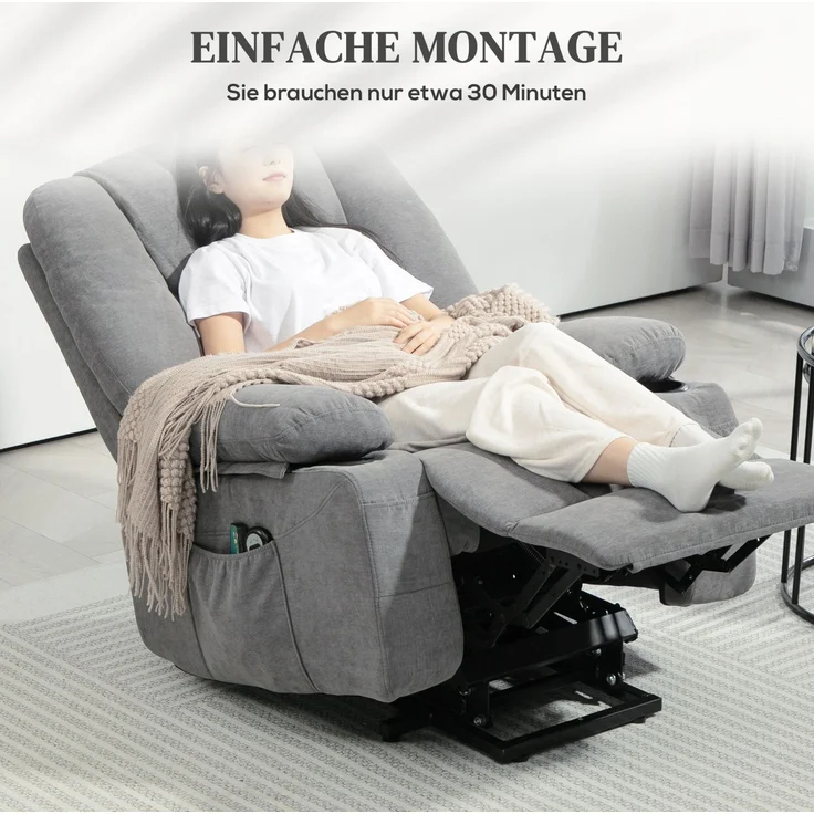 DESVIAE Sessel mit elektrischer Aufstehhilfe und Massagefunktion, 90x102x97 cm, Polyester, Dunkelgrau – Bild 8