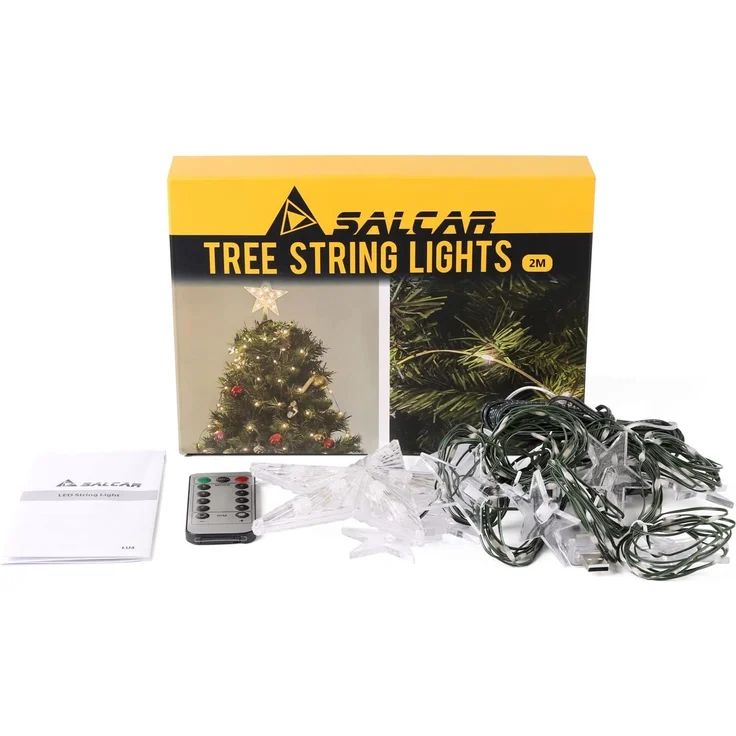 SALCAR 2m Christbaumbeleuchtung, Weihnachtsbaum Lichterkette mit 10 Girlanden und 1 Weihnachtsbaumspitzestern, 210 LED Lichterkette für Baum, Tannenbaum, Grüngürtel, Busche - Warmweiß – Bild 7