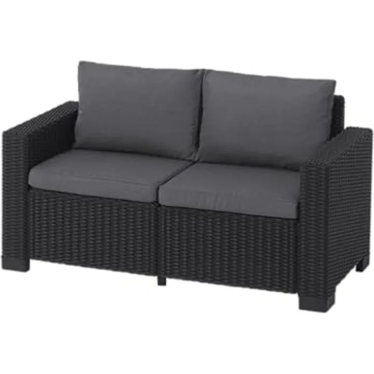 Allibert by Keter Gartenlounge Sofa California 2-Sitzer, graphit/cool grey, inkl. Sitz- und Rückenkissen, Kunststoff, runde Rattanoptik, 141 x 68 x 72 cm