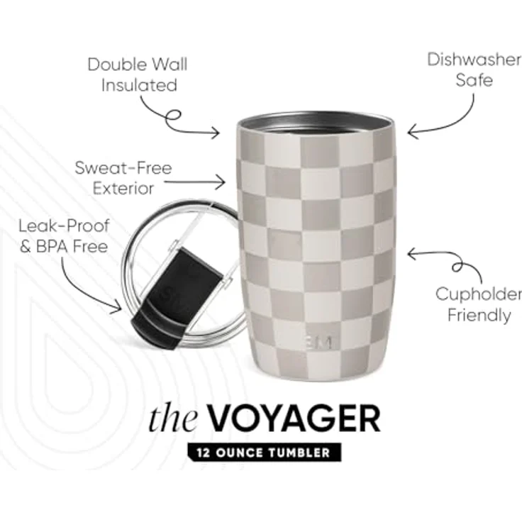 Simple Modern Thermobecher Kaffeebecher to go mit Klappdeckel | Isolierter Edelstahl-Kaffeebecher | Geschenke für Frauen und Männer | Voyager | 350ml | Checkmate – Bild 2