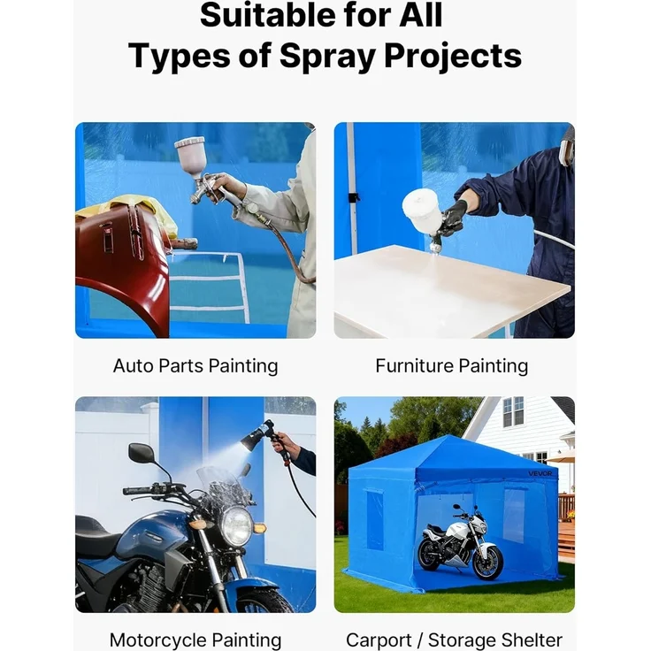 VEVOR tragbares Lackierkabinenzelt (293 x 293 x 181 cm) Sprühfarbenzelt für Sprühmalerei, wasserfeste & Faltbare Farbkabine mit 2 Netz-Seitenfenstern für Autoteile Möbel Motorräder Sprühschutz blau – Bild 6