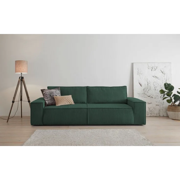 Home affaire 3-Sitzer SHERWOOD Schlafsofa (257cm) Cord, Samtvelours, Vintage-Lederoptik, Schlaffunktion mit Bettkasten (ca. 136/200cm)