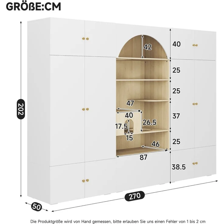 Kleiderschrank 270 x 50 x 200 cm in Weiß und Holzoptik mit Katzenkletterwand und Kleiderstange – Bild 5