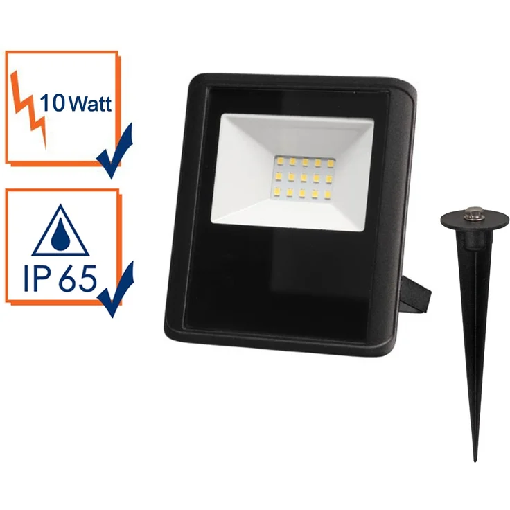 10 Watt LED Strahler SET Montagehalterung & Erdspieß, Neutralweiß, IP65, 11x13cm – Bild 1