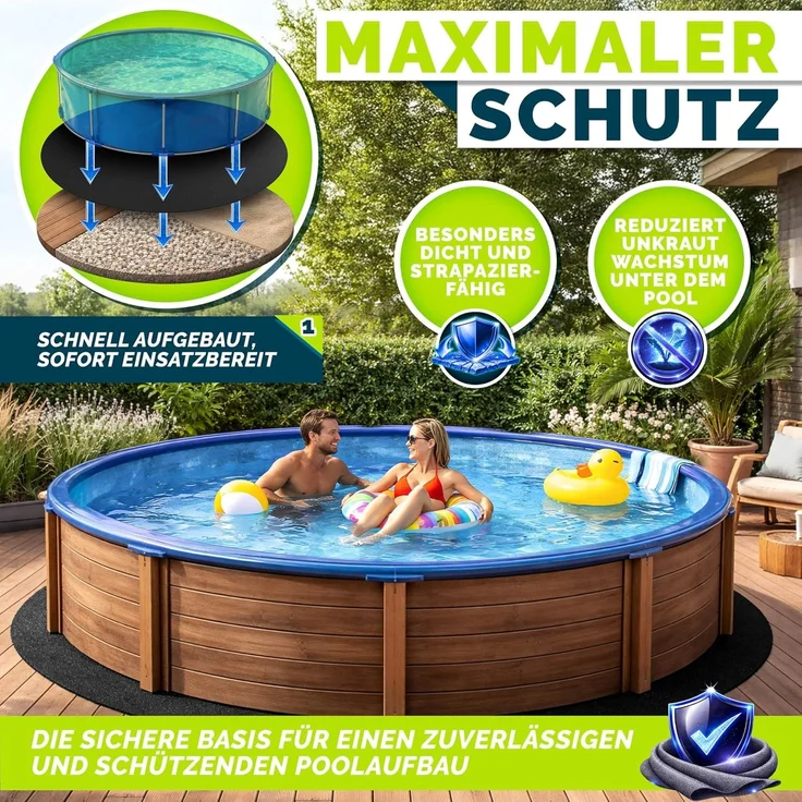 tillvex® Premium Pool Unterlage Rund 335 cm Geotextil 400g/m² | Bodenplane für Pools bis Ø 305 cm | Poolmatte zuschneidbar Bodenschutzvlies Schwimmbecken | Reißfeste Poolunterlage Bodenschutzmatte – Bild 6