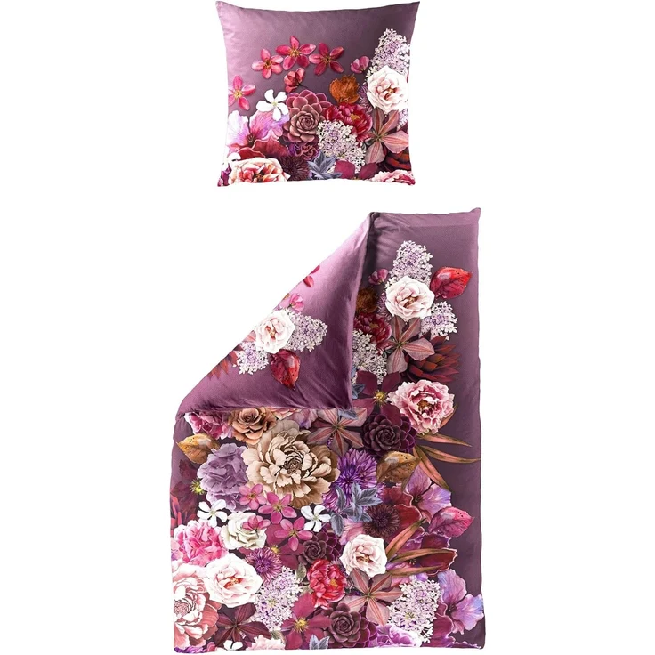 JACK Wendebettwäsche 135x200cm Digitaldruck Blumen Blüten Lila, Mako-Satin, 2 teilig, seidiger Glanz, elegantes Motiv in Violett – Bild 1