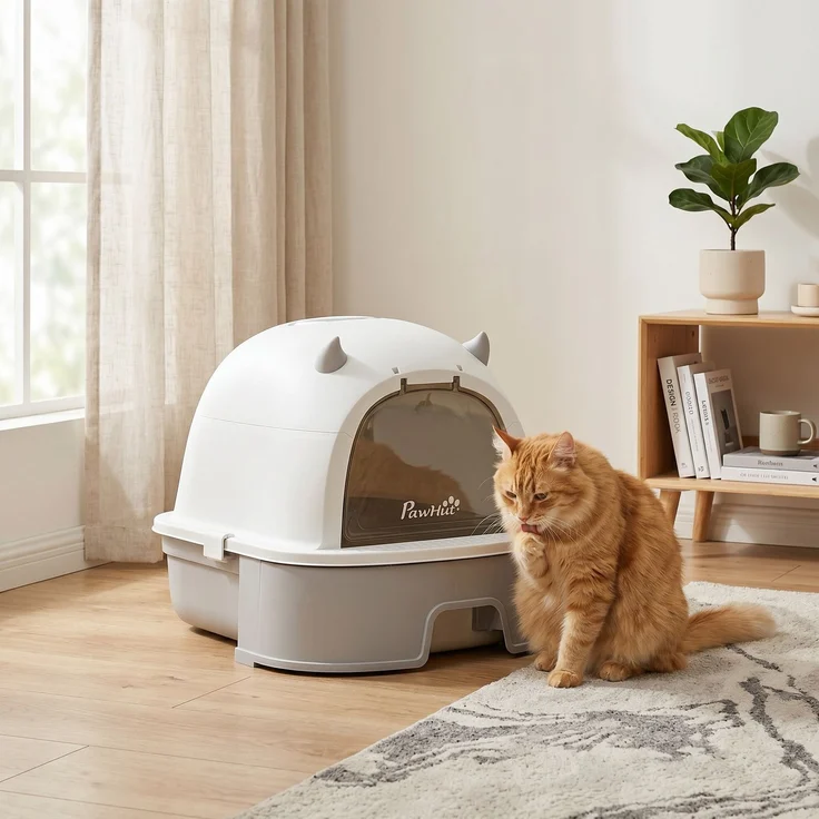 PawHut Katzentoilette, Edelstahl, Kunststoff, Grau, 52L x 42B x 39H cm – Bild 9