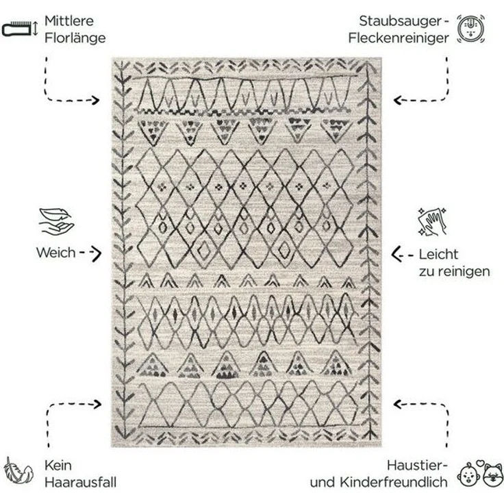 Sanat Teppich Boho 8200, rechteckig, Höhe: 10 mm, Kurzflor, robust, Boho, Scandic, für Fussbodenheizung geeignet – Bild 4