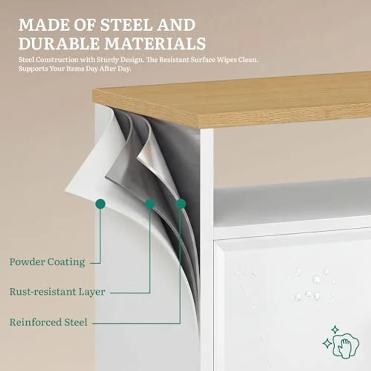 YITAHOME Aufbewahrungsschrank, Metallschrank, Sideboard, Schrank mit Doppeltür, Magnetverschluss, verstellbare Einlegeböden, Stahlgestell – Bild 9