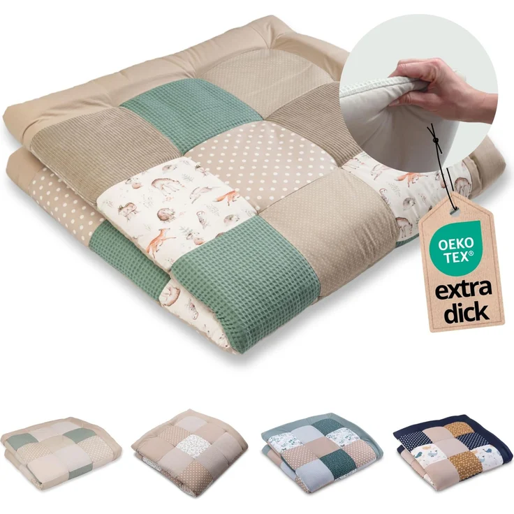 ULLENBOOM Krabbeldecke für Baby 140x140 cm - Dick und weich gepolstert | Außenmaterial: 100% Baumwolle, Alle Materialien OEKO-TEX zertifiziert, Made in EU, Schadstoffgeprüft und waschbar