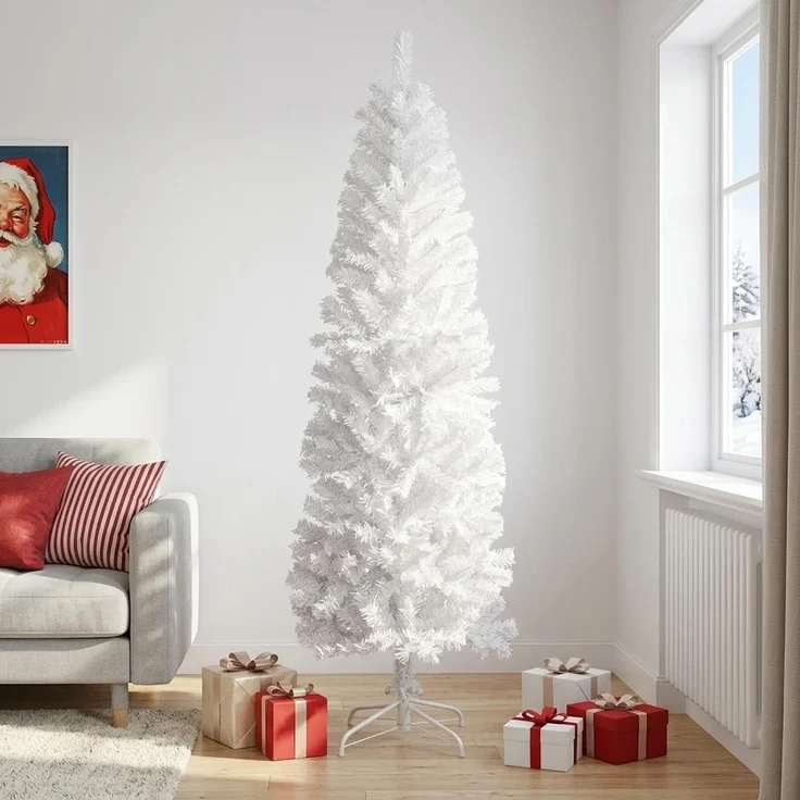 vidaXL Künstlicher schlanker Weihnachtsbaum 240 cm PVC und Stahl Weiß 42055244 – Bild 2