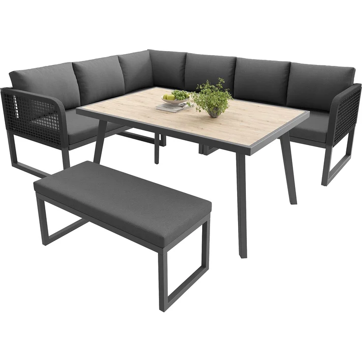 Merax Gartenmöbel Set mit Sitzkissen & Rückenkissen, Garten-Lounge-Set, Garten Loungesessel für 6-8 Personen, SetHandgeflochtene PE-Rattan Polstergruppe, Grau – Bild 10