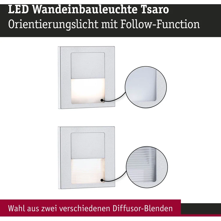 Paulmann 80000 LED Wandeinbauleuchte Tsaro eckig 80x36mm 2700K Chrom matt – Bild 5