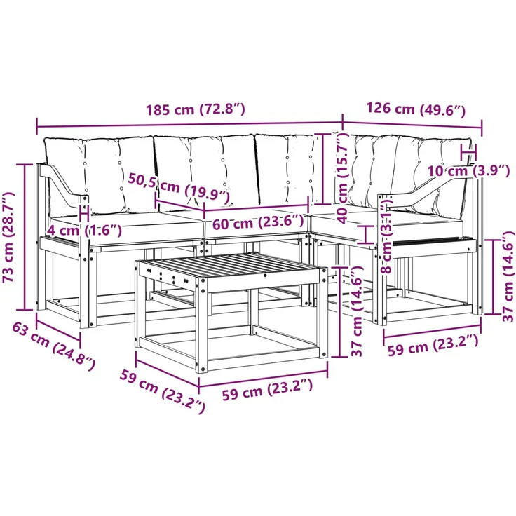 vidaXL Outdoor-Sofagarnitur 5 stk. 4-Sitzer Weiß und Hellgrau 3389461 – Bild 12