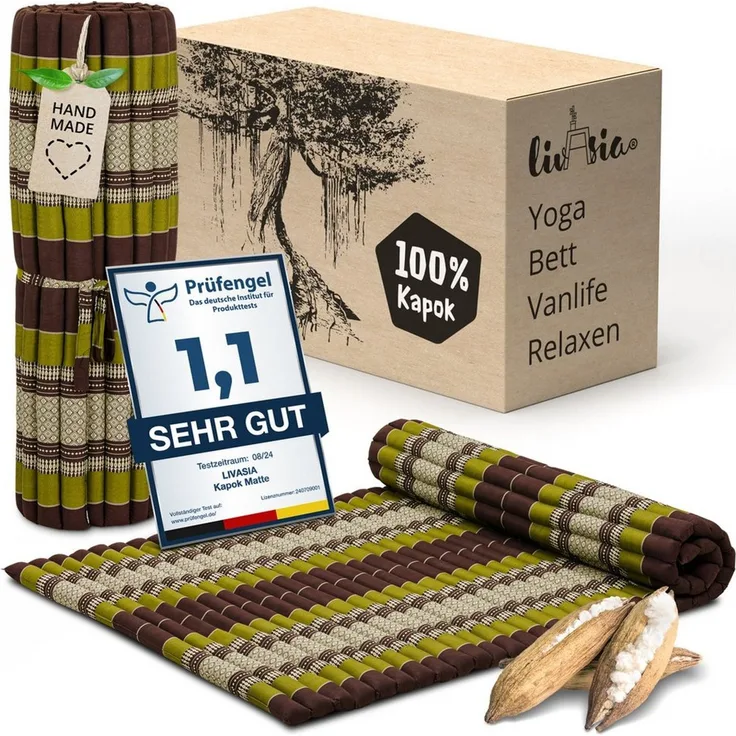 Naturmatratze Rollmatte 110 cm - 200x110x4,5cm, livasia, 4,5 cm hoch, Kapok, vegan, handgefertigt