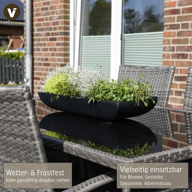 VIVANNO Pflanzschale Fiberglas ZOEY Schale, Anthrazit Matt 49x19x8 cm – Bild 2
