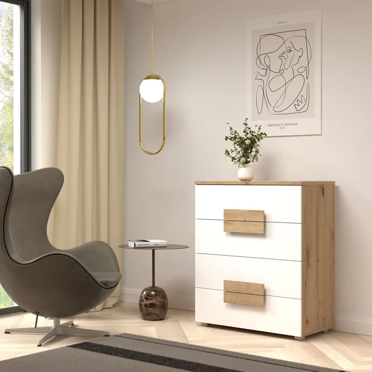 FORTE Arkina Kommode, Holzwerkstoff, Braun/Weiß, 80,4 x 94,9 x 41,3 cm