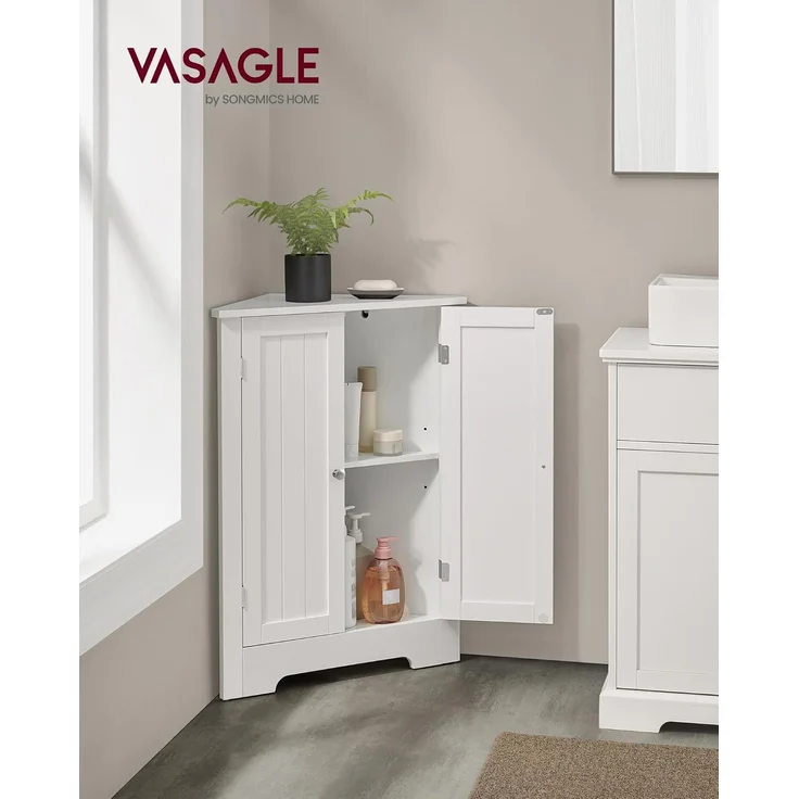 VASAGLE Eckschrank, Badezimmerschrank, mit Türen, verstellbare Ablage, für Badezimmer, Küche, Wohnzimmer, modern, Landhausstil, wolkenweiß BBC844P31 – Bild 2