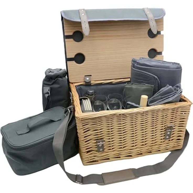 UNUS GARDEN Picknickkorb Weiden-Picknickkorb (41 x 29 x 24 (BxTxH), 4-Personen 33-teiliges Komplettset Serviertisch Picknickdecke Geschirr – Bild 4