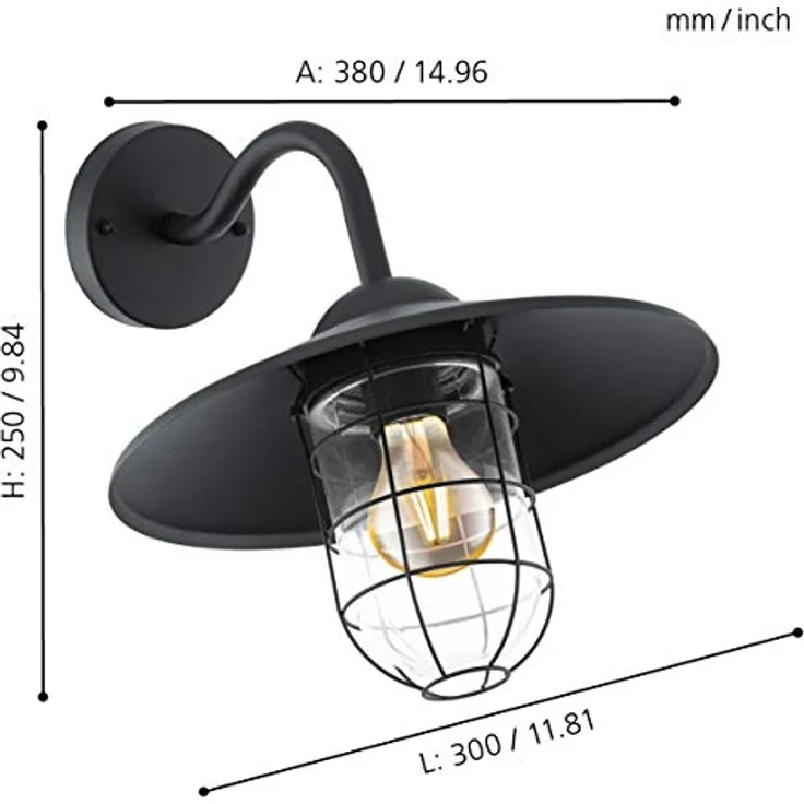 Eglo 94792 Aussenleuchte Wandleuchte 1-flammig E27 SCHWARZ MELGOA – Bild 7