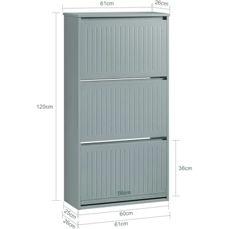 SoBuy Schuhschrank, Grau, 3-klappige Schuhaufbewahrung aus MDF, 61x120x26 cm, belastbar bis 26 kg – Bild 3