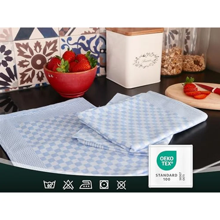 ZOLLNER 20er Set Geschirrtücher Baumwolle in 46x70 cm - super saugstarke und robuste Küchentücher – waschbar bis 60°C – in blau kariert - Gastronomiequalität - Oeko Tex® Zertifiziert – Bild 6