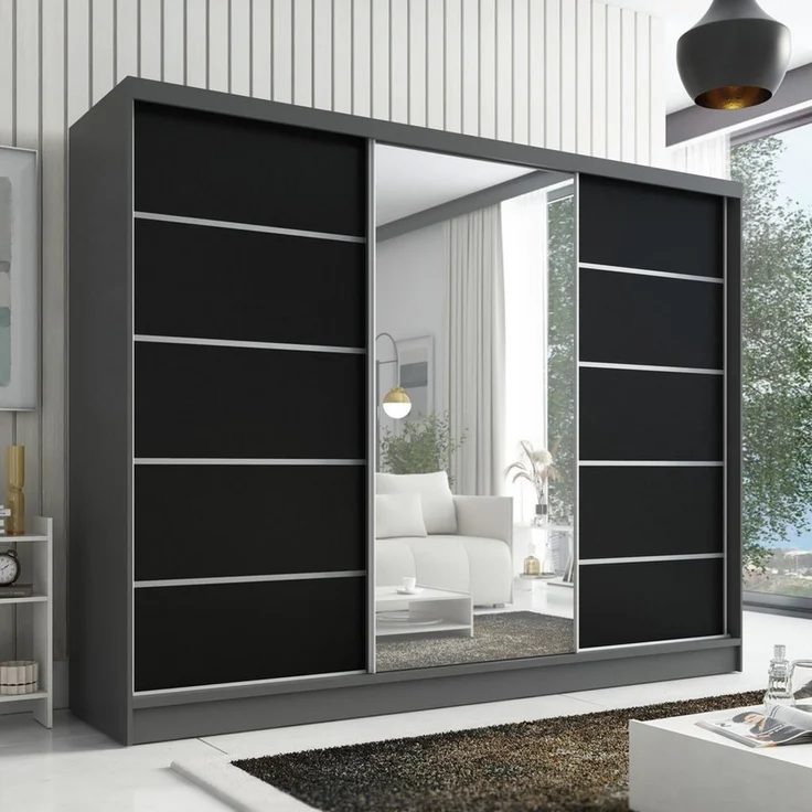 A&J MöbelLand GmbH Schiebetürenschrank AURELIA 1 Moderner 3-türiger Kleiderschrank mit Spiegel (TOP ANGEBOT! Geräumiger Schrank mit einer Breite von 200 cm ideal zur Aufbewahrung von Kleidung und Accessoires. Wählen Sie das ideale Modell für Ihr Schlaf... – Bild 2