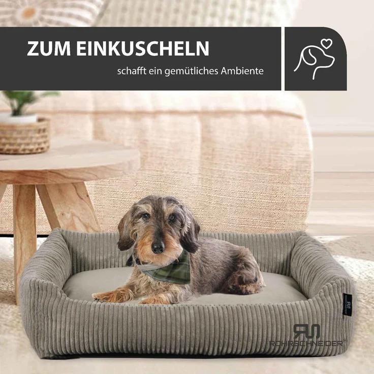 ROHRSCHNEIDER Hundebett - Cord, Hundekorb, Tierbett, Wendekissen, Bezug waschbar, rutschfest Taupe 15x70x49cm – Bild 7