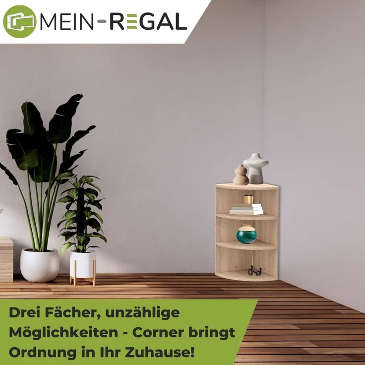 Coemo Eckregal Corner 60 aus Holz 3 Etagen Natur Sonoma – Bild 2