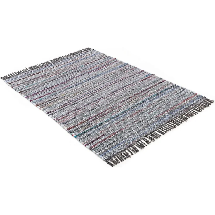 carpetfine 'Kelim Chindi' Teppich, Wendeteppich, rechteckig, Höhe: 6 mm, handgewebt, mit Fransen, Grau, 80x150 cm – Bild 3