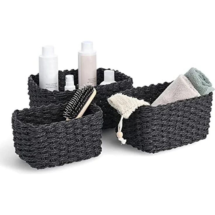 Zeller Aufbewahrungskorb-Set, 3-tlg, Papiergeflecht,, schwarz, ca. 18 x 12 x 9, 21 x 15 x 11, 24 x 18 x 13 cm – Bild 6
