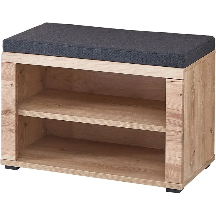 Garderobenbank Sonos, Echtholz, Holzwerkstoff, Polyester, Schwarz, Holzfarben, 80 x 53 x 40 cm