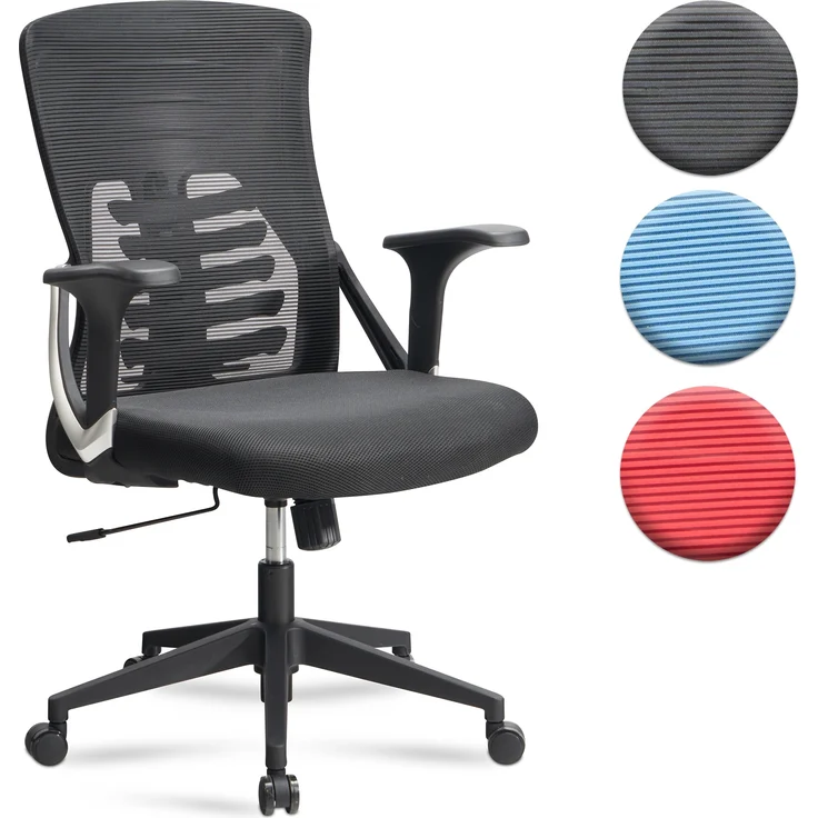 FineBuy Bürostuhl Mesh-Bezug Schreibtischstuhl bis 120 kg, Drehstuhl höhenverstellbar mit Lendenwirbelstütze, Stoff-Schreibtischsessel ergonomisch mit Armlehnen & Wippfunktion – Bild 7