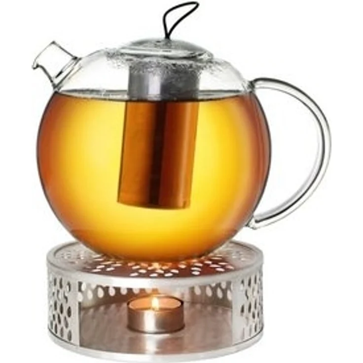Creano Teekanne Creano Teekanne aus Glas 2,0l Jumbo + ein Stövchen aus Edelstahl, 2 l, (Set, 4-St), Mit Silikonschlaufe – Bild 6