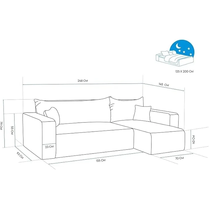 3-Sitzer-Ecksofa mit Schlaffunktion, Stauraum & beidseitig montierbarer Récamiere, Creme, 200 x 125 cm – Bild 3