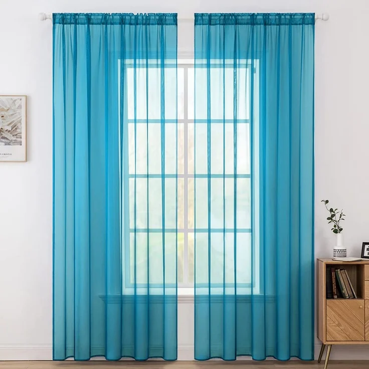 MIULEE Vorhänge Gardinen, Stangendurchzug Blau-Türkis, 2er Set 225x140cm | Transparente Gardine aus Voile, Luftig Leicht, Einfarbig Dekoschal für Wohnzimmer & Schlafzimmer