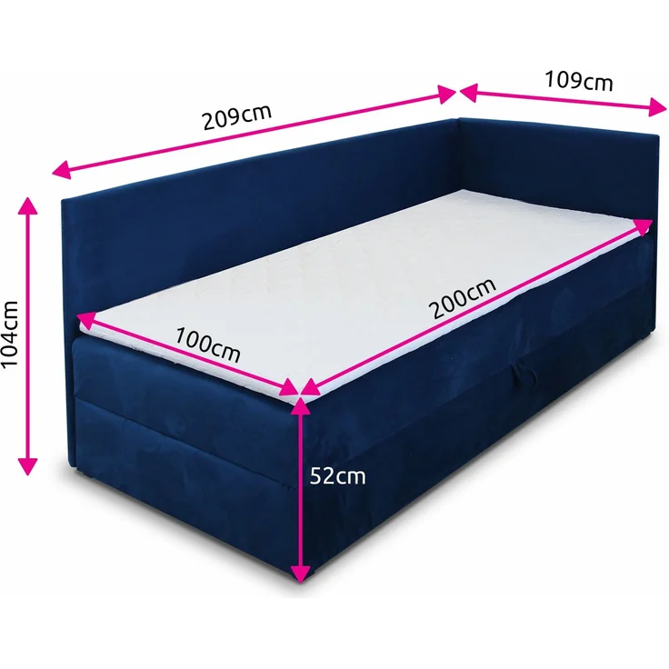 Boxspringbett Flame mit Bettkasten - Einzelbett mit Bonell-Matratze und Topper, Polsterbett, Universelle Bettseite, Bett, Schlafzimmer, Kinderzimmer (Graphit (Kronos 22), 100 x 200 cm) – Bild 4