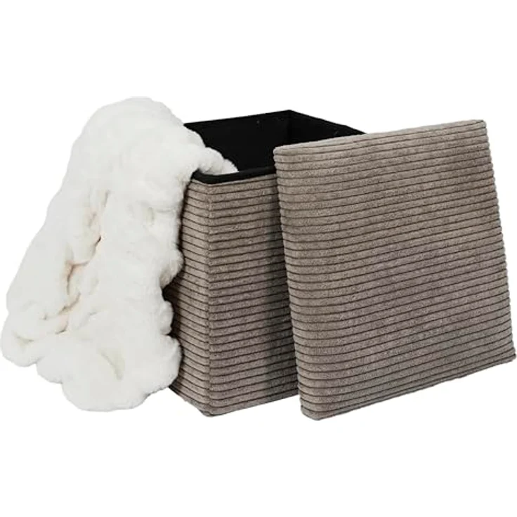 HOME DECO FACTORY, HD0274, Cotele Scott Taupe Faltbare Ottoman-Truhe, Weichheit, Möbel, Sitz, Faltbare Truhe und Bank, 38 x 38 x 38 cm, Sitzhöhe 38 cm, Taupe – Bild 6