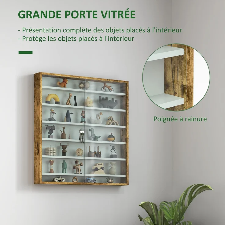 Wandvitrine für Sammlerstücke, 80 x 9,5 x 83 cm, 6 höhenverstellbare Böden, 2 Glasschiebetüren – Bild 7