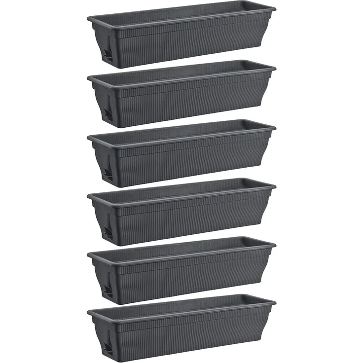 6x Balkonkasten 80cm Blumenkasten mit Wasserspeicher anthrazit, 18 L - Blumenkästen wetterfest Pflanzkasten mit Einsatz Lange Balkonkästen für Garten und Balkon witterungsbeständig, Anthrazit/Grau – Bild 1