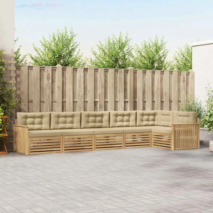 vidaXL Outdoor-Sofagarnitur 6 stk. 6-Sitzer Weiß und Beige Polyester 3390563 – Bild 1